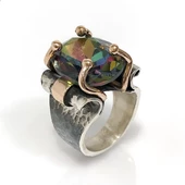 Mistik Topaz Doğal Taş Tasarım El İşçiliği Otantik Gümüş Yüzük - 2