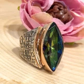 Mistik Topaz Taş Mekik El Üretim Gümüş Otantik Yüzük thumbnail 2