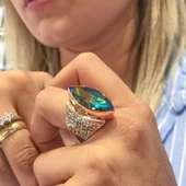 Mistik Topaz Taş Mekik El Üretim Gümüş Otantik Yüzük thumbnail 1