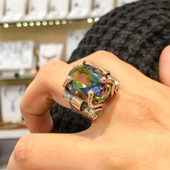 Mistik Topaz Doğal Taş Tasarım El İşçiliği Otantik Gümüş Yüzük - 1