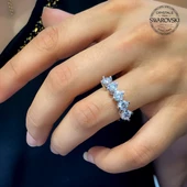 Orijinal Swarovski Beştaş  Altın Model Gümüş Yüzük thumbnail 2