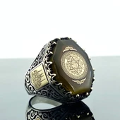 Davut Yıldızı Süleyman Mührü Kehribar Taş Özel Gümüş Erkek Yüzük - 3