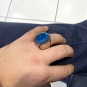 Safir Mavi Topaz Taş Süleyman Mührü Davut Yıldızı Gümüş Yüzük - 4