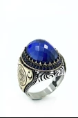 Oval Safir Süleyman Mührü Üst Kalite Gümüş Erkek Yüzük - 1