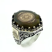 Davut Yıldızı Süleyman Mührü Kehribar Taş Özel Gümüş Erkek Yüzük - 1