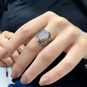 Otantik El Üretim Pembe Kuvars Taş Gümüş Yüzük thumbnail 2