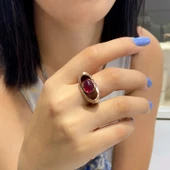 Lal Garnet Granat Taş El Üretim Üst Kalite Otantik 925 Gümüş Yüzük thumbnail 1