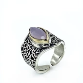 Otantik El Üretim Pembe Kuvars Taş Gümüş Yüzük thumbnail 1