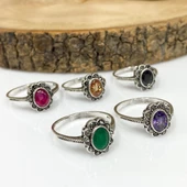 Minik Kök Yakut Taşlı Markazit Otantik 925 Gümüş Yüzük - 2