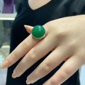 Yeşil Akik Taşlı Otantik El Üretim Sıvama 925 Gümüş Yüzük thumbnail 2