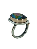 Oval Mistik Topaz Otantik El Üretim Özel Tasarım Gümüş Yüzük thumbnail 4