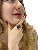 Oval Mistik Topaz Otantik El Üretim Özel Tasarım Gümüş Yüzük thumbnail 2