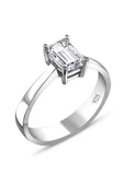 Swarovski Sertifikalı Baget Tek Taş 925 Gümüş Yüzük thumbnail 1