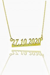 Size Özel Tarih Yazılı Altın Kaplama 925 Gümüş Kolye thumbnail 3