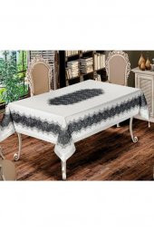 Nilüfer Dikdörtgen Baskılı Masa Örtüsü Krem Antrasit thumbnail 2