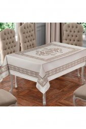 Suna Dikdörtgen Baskılı Masa Örtüsü Krem Kahve - 2