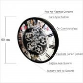 En Güzel Nefis Şahane Eşsiz 50c Hediyelik Cam Muhafazalı Büyük Dönen Dişli Çarklı Aynalı Duvar Saati thumbnail 2