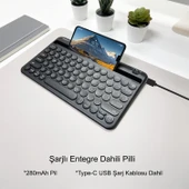 TriLine 78 Yuvarlak Tuşlu İngilizce Bluetooth Tablet Telefon Klavyesi Şarjlı Mini Boy 29x16cm thumbnail 5