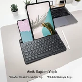 TriLine 78 Yuvarlak Tuşlu İngilizce Bluetooth Tablet Telefon Klavyesi Şarjlı Mini Boy 29x16cm - 4