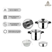 Cook Master 7 Parça Çok Fonksiyonlu Paslanmaz Çelik Buharlı Düdüklü Tencere Seti thumbnail 2