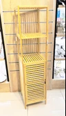 Bambu Banyo Dolabı 5 Raflı Kapaklı Banyo Düzenleme Dolabı Havlu Dolabı thumbnail 2