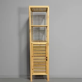 Bambu Banyo Dolabı 5 Raflı Kapaklı Banyo Düzenleme Dolabı Havlu Dolabı thumbnail 1