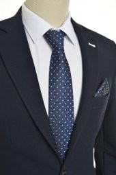 Brianze Kare Desen Lacivert Mendilli Kravat thumbnail 1