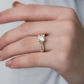 Altın Kaplama Gümüş Tektaş Yüzük - 6