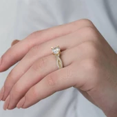 Altın Kaplama Gümüş Tektaş Yüzük - 4