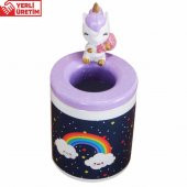 Gülümseyen Gökkuşağı Unicorn Biblolu Kalemlik Unicorn Kutulu Kupa Hediye Seti - 2