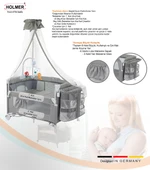 HOLMER Coolstyle (Deluxe Kumaş) Premium Cibinlikli Dönenceli Anne Yanı/Oyun Parkı/Park Yatak 70x110cm Gri thumbnail 5