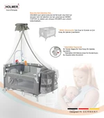 HOLMER Coolstyle (Deluxe Kumaş) Premium Cibinlikli Dönenceli Anne Yanı/Oyun Parkı/Park Yatak 70x110cm Gri thumbnail 6