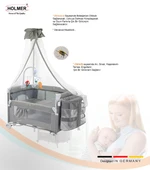 HOLMER Coolstyle (Deluxe Kumaş) Premium Cibinlikli Dönenceli Anne Yanı/Oyun Parkı/Park Yatak 70x110cm Gri thumbnail 4