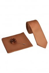 Brianze Taba Kravat Mendil Yaka Çiçeği Set - 3