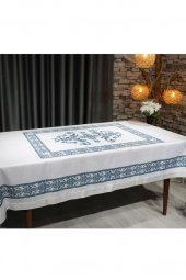 Suna Dikdörtgen Baskılı Masa Örtüsü Petrol thumbnail 5