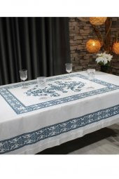 Suna Dikdörtgen Baskılı Masa Örtüsü Petrol thumbnail 6