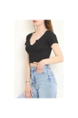 Siyah Kısa Kol Crop Buluz - 2