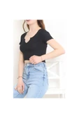 Siyah Kısa Kol Crop Buluz - 4