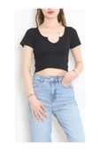 Siyah Kısa Kol Crop Buluz - 1
