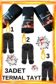 3 Lü Kadın Siyah Termal Havlu Polar Esnek Örme Tayt - 3