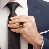 Akik Kırmızı Taşlı Tuğra Desenli 925 Gümüş Erkek Yüzük - 4