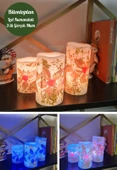Yılbaşı Noel Temalı 3 lü Set Led Gerçek Mum Kumandalı 9 Renk Yanabilme  ve Animasyonlu Büyük Boy Le - 1
