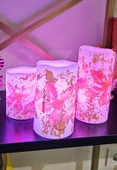 Yılbaşı Noel Temalı 3 lü Set Led Gerçek Mum Kumandalı 9 Renk Yanabilme  ve Animasyonlu Büyük Boy Le - 12