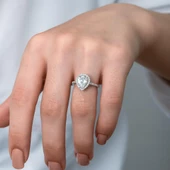 Damla Taşlı 925 Gümüş Tektaş Yüzük - 1