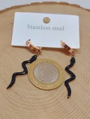 Yılan Temalı Rose Gold Renkli Çelik Küpe (54526) thumbnail 3