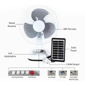 Powermaster PM-22009 3 Kademeli Şarjlı - Solarlı Fan Vantilatör Ampul - Ledli - Powerbank - 8