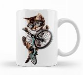 Cat Kedi Bisiklet Şov Kupa Bardak Porselen - 1