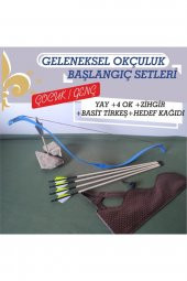 Geleneksel Okçuluk Başlangıç Genç Ok Yay Seti Mavi (4 Ok+ Zihgir+ Tirkeş+hedef) - 1