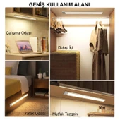 HyMark 40cm Sensörlü Alüminyum USB Şarjlı LED Gece Lambası 3 Renk Kısılabilir Mutfak Dolap Tezgah - 6