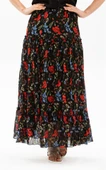 Buse Vual Uzun Yazlık Etek Gelincik Desen Kırmızı Siyah Çizgili 6159 2XL-3XL Siyah - 1